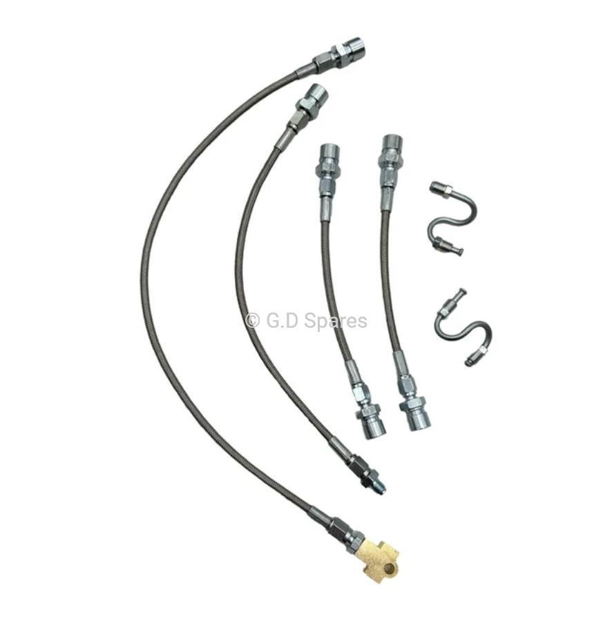 Front And Rear Stainless Steel Brake Hose Kit With Steel S Tube, 1941-1966 Willys And Jeep